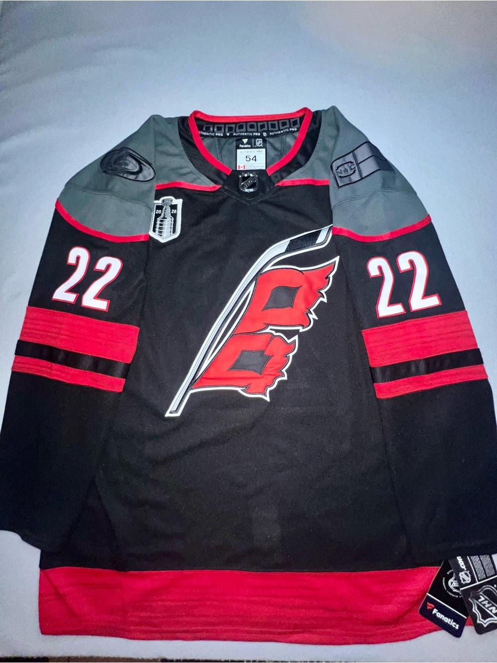 Carolina hurricanes 2026 Stanley Cup Hockey Jersey Logan stankoven black Sz 54